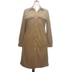 Choyyatou Rustic Boho Tan Shirt Dress • Corduroy Texture • Women’s M • NWT